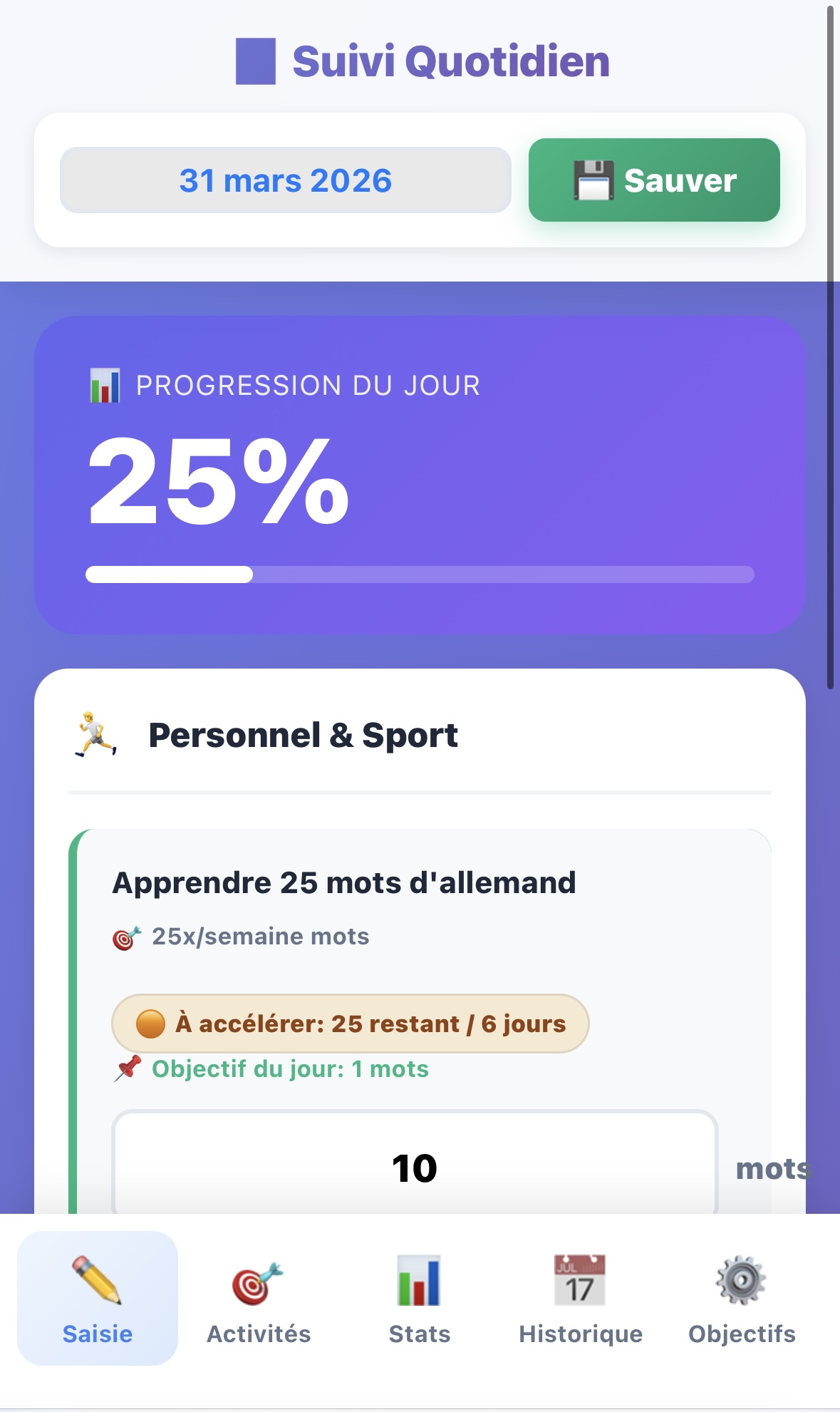 Tableau de bord principal